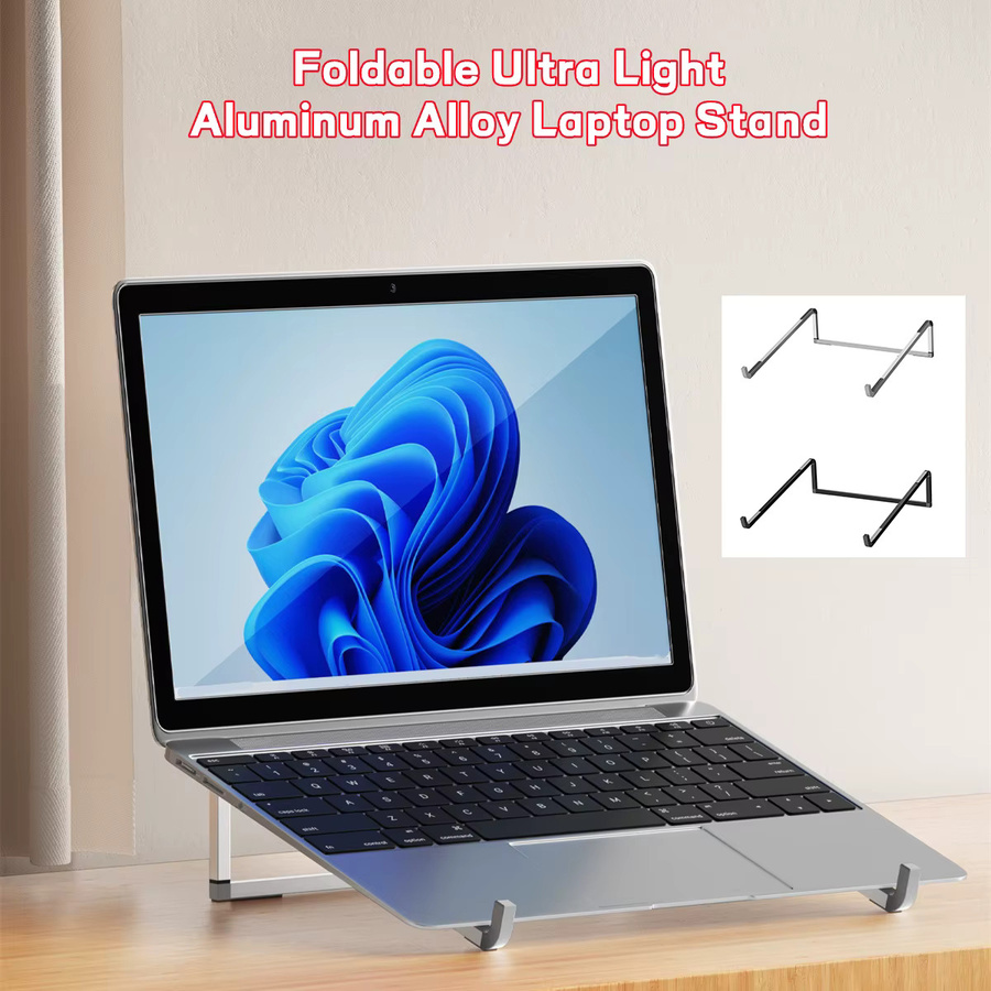 Whxmsh Tragbarer Laptopständer aus Aluminiumlegierung, faltbare und rutschfeste Notebook-Halterung für MacBook Air und Pro, Silber oder Schwarz - Bild 2