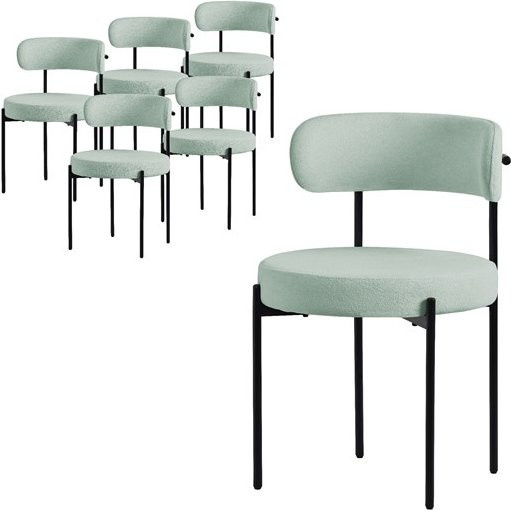 ML-Design Esszimmerstuhl 6er Set in Grün aus Teddystoff mit Metallbeinen, B/T/H: 50 x 50 x 78 cm - Bild 1