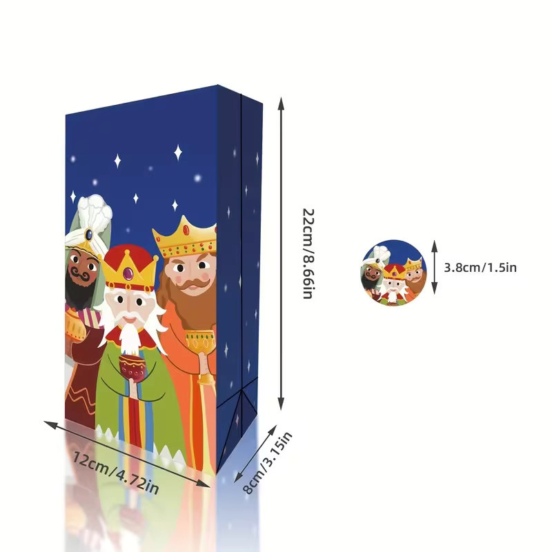 Weihnachtliche Goody-Taschen aus Kraftpapier mit Motiv der drei Könige für Kinder, mehrfarbig - Bild 4