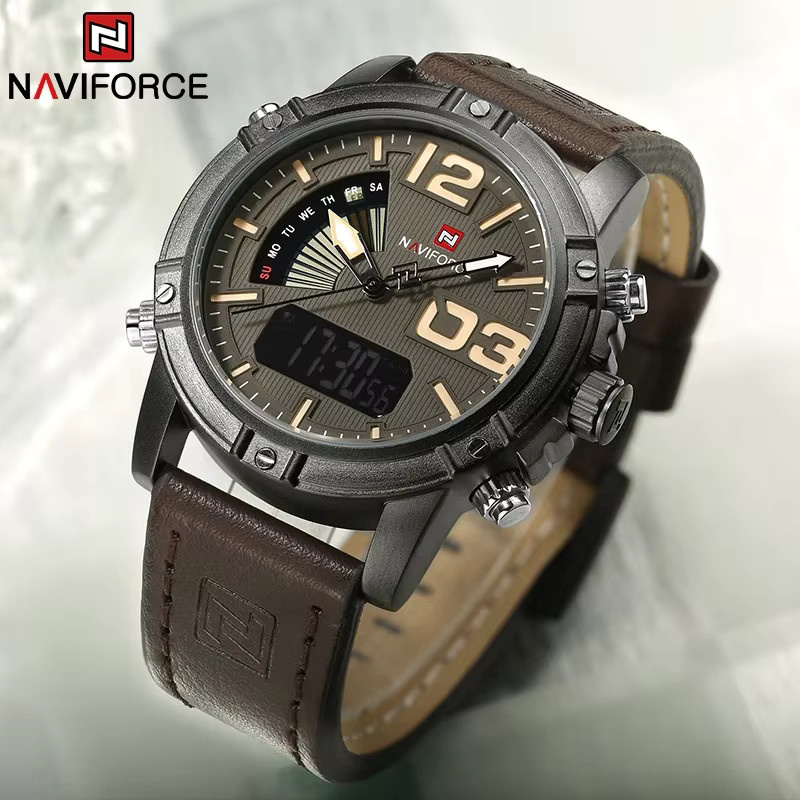NAVIFORCE Armbanduhr, Analog-Digital, Quarz, Leder, Herren, Schwarz - Bild 1