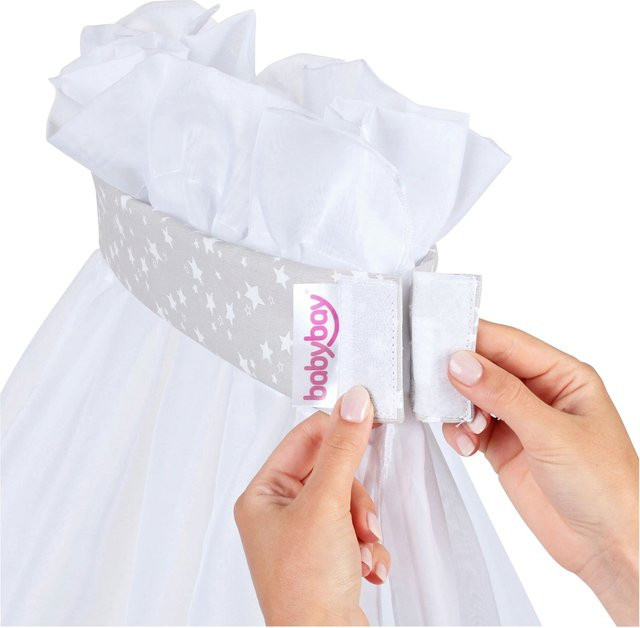 babybay Himmel Piqué mit Band passend für alle babybay Modelle in Grau und Weiß - Bild 1