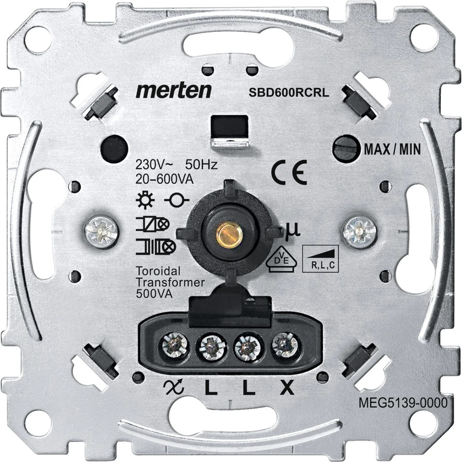 Merten Universal-Drehdimmer-Einsatz für Unterputz, 20 bis 600 Watt/Voltampere, Farbe: Aluminium, MEG5139-0000 - Bild 1