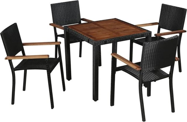 vidaXL 5-teilige Garten-Essgruppe aus Poly-Rattan und Akazienholz in Schwarz und Braun im Vintage-Design - Bild 1