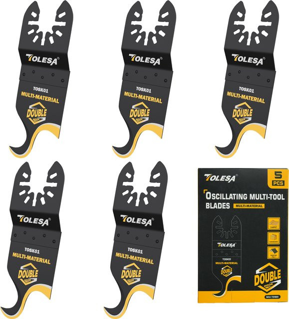 TOLESA 5-teiliges Set mit oszillierenden Multitool-Sägeblättern und Multitool-Hakenmesser zum Schneiden von Dachgittern, PVC und Karton - Bild 1