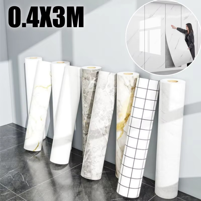 Selbstklebende Wandtapete Trebalena in Weiß mit Marmorfliesen-Optik aus wasserdichtem PVC für Badezimmer und Küche - Bild 2