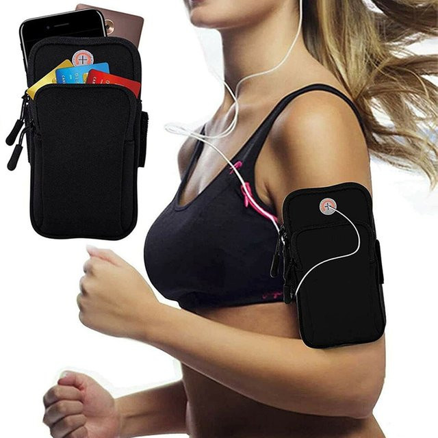 JTHM Laufsport-Handy-Armtasche für iPhone 15 14 13 und Samsung Galaxy S23, schweißfeste Sport-Smartphone-Hülle in Rot und Schwarz - Bild 1