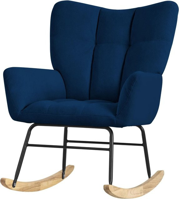 ML-Design Schaukelsessel mit Armlehnen in Dunkelblau und Frottee-Bezug aus Naturholz - Bild 2