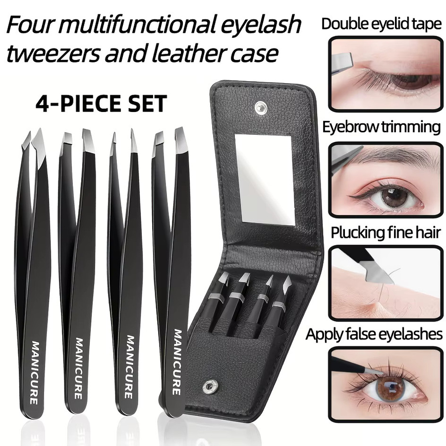 Ouriner Augenbrauenpinzetten-Set, 4-teilig, Edelstahl, Unisex - Bild 2