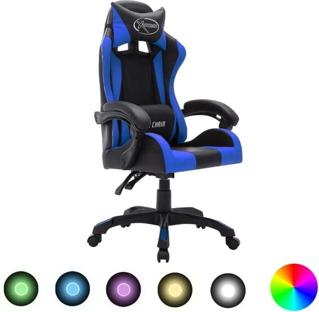 vidaXL Gaming-Stuhl mit RGB LED-Leuchten in Blau und Schwarz aus Kunstleder - Bild 1
