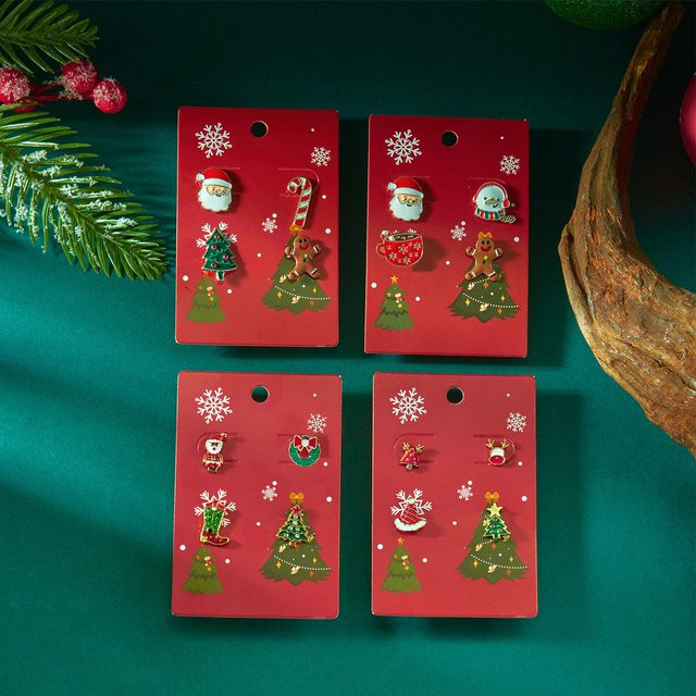 RINHOO FRIENDSHIP Ohrringe, Emaille, Damen, Santa Claus, Elch, Baum, Lebkuchen - Bild 1