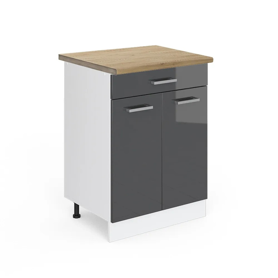 Vicco Küchenunterschrank R-Line in Anthrazit Hochglanz und Weiß mit Schublade in Eiche Optik, Breite: 60 cm - Bild 2