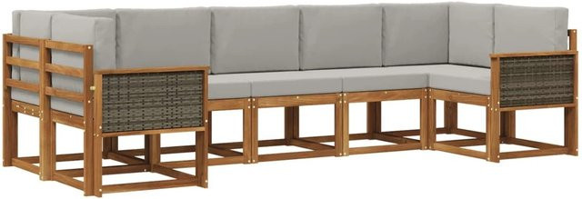 vidaXL Outdoor-Sofagarnitur aus Akazienholz in L-Form mit Kissen, Farbe Natur und Hellgrau - Bild 1
