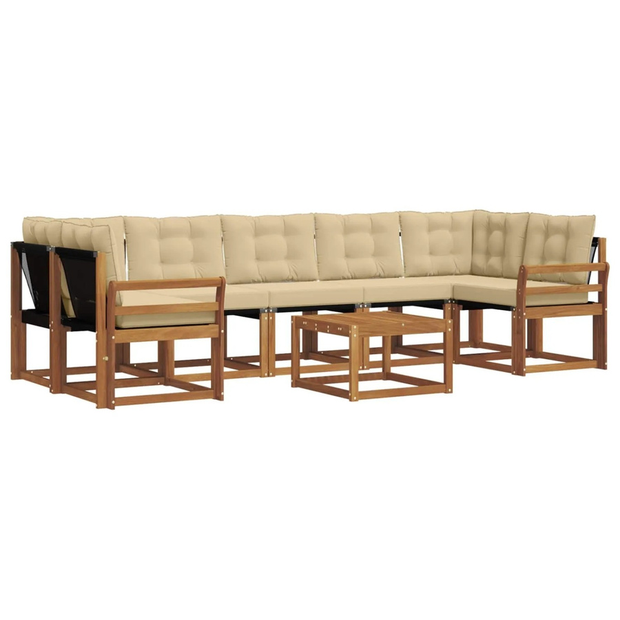 vidaXL Outdoor-Sofagarnitur 8-teilig L-Form aus Akazienholz mit Kissen und Couchtisch in Braun und Beige - Bild 2