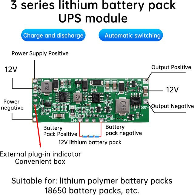 Aideepen DC 12V USV Unterbrechungsmodul 36W Hochleistungs-Unterbrechungsfreie Stromversorgungsplatine in Grün - Bild 1