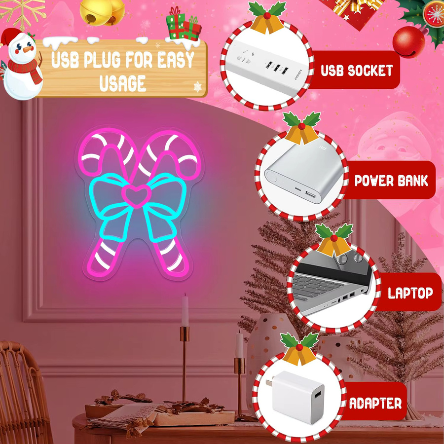 Dimmbares Rosa Zuckerstangen-Neonschild zur Wanddekoration für Schlafzimmer und Weihnachtsfeier, Pink/Multicolour - Bild 4