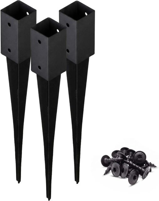 HOLLMAX 3er Set Einschlaghülse für Vierkantpfosten, Schwarz, 71 mm, inklusive Schrauben - Bild 1