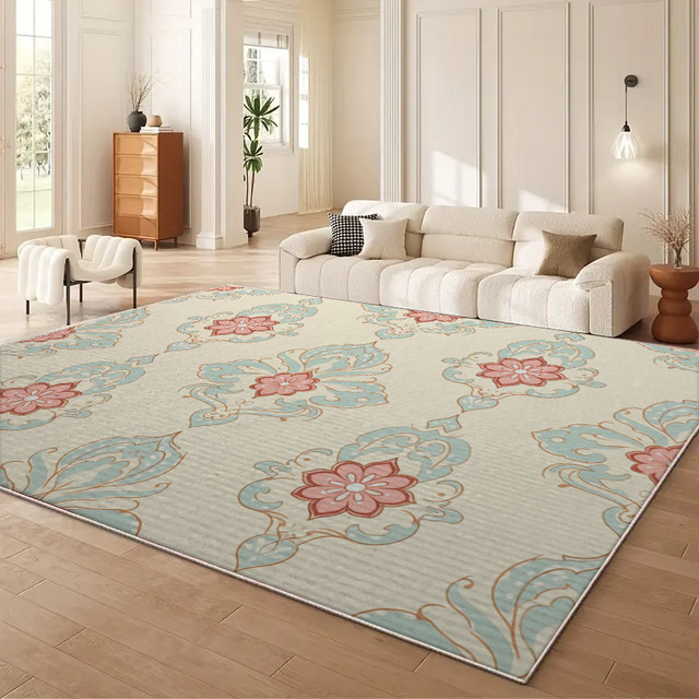 RAKKS Orient Teppich mit floralem Blumenmuster in Rosa und Blau, rutschfest und verschleißfest für dein Wohnzimmer - Bild 1