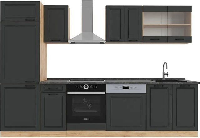 Vicco R-Line Küchenzeile Landhausstil in Anthrazit und Eiche, Breite: 300 cm - Bild 1