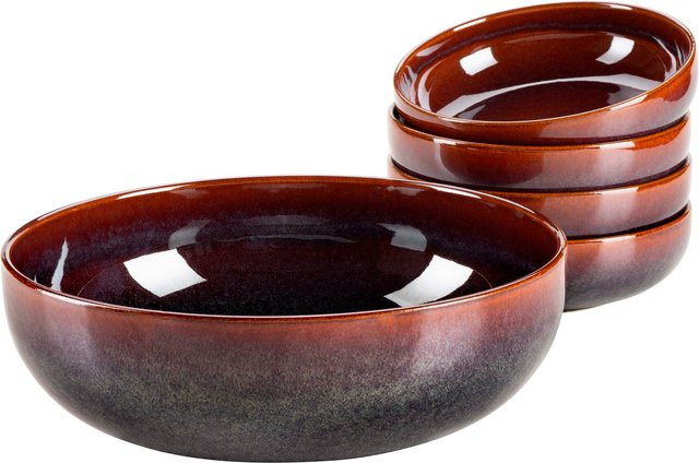 Mäser Salatschüssel-Set Elina Uno aus Steinzeug, 5-teilig, Braun und Rot - Bild 3