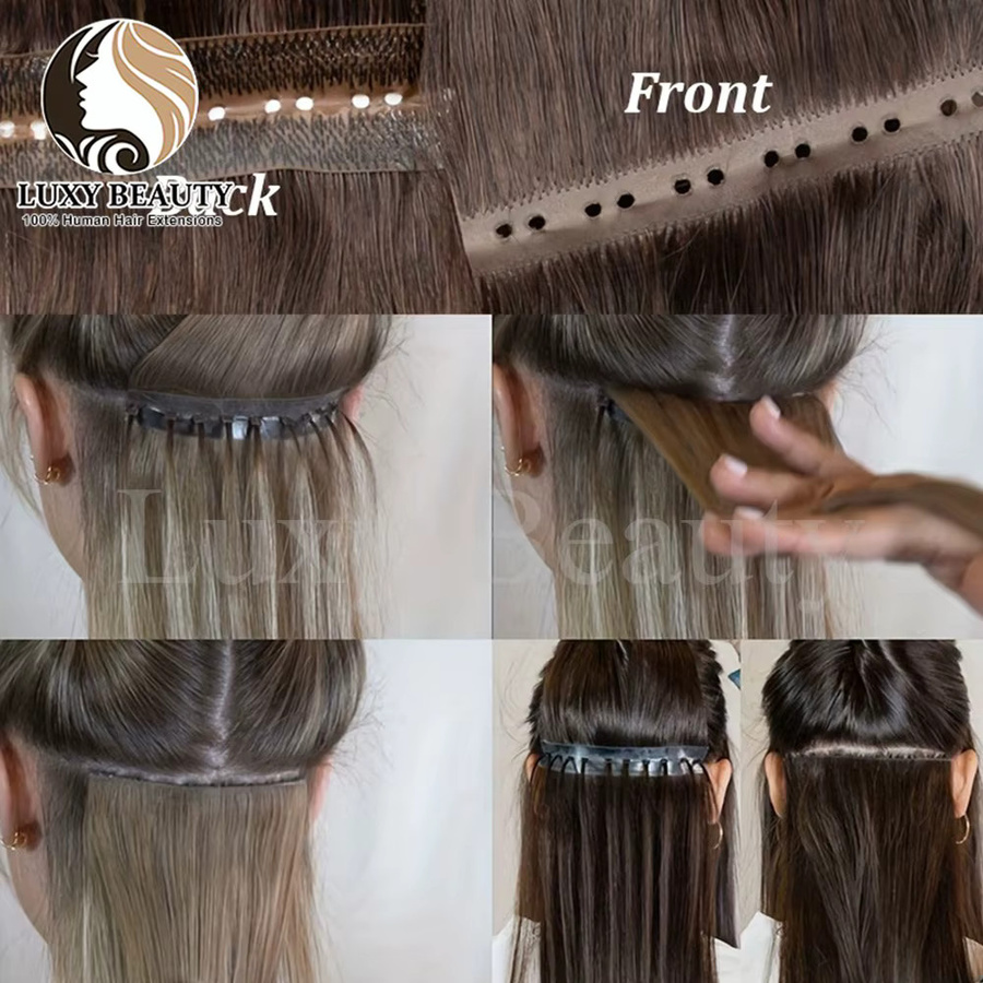 Luxy Beauty Haarverlängerungen, Echthaar, glatt, Schwarzbraun, Twin Tab - Bild 3