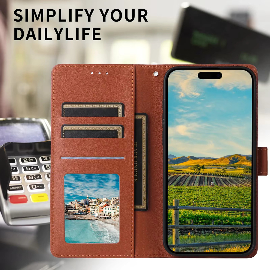 szHAIyu Ledertasche Flip Wallet mit Kartenhalter für Apple iPhone X bis iPhone 16 Pro Max Plus in Braun - Bild 2
