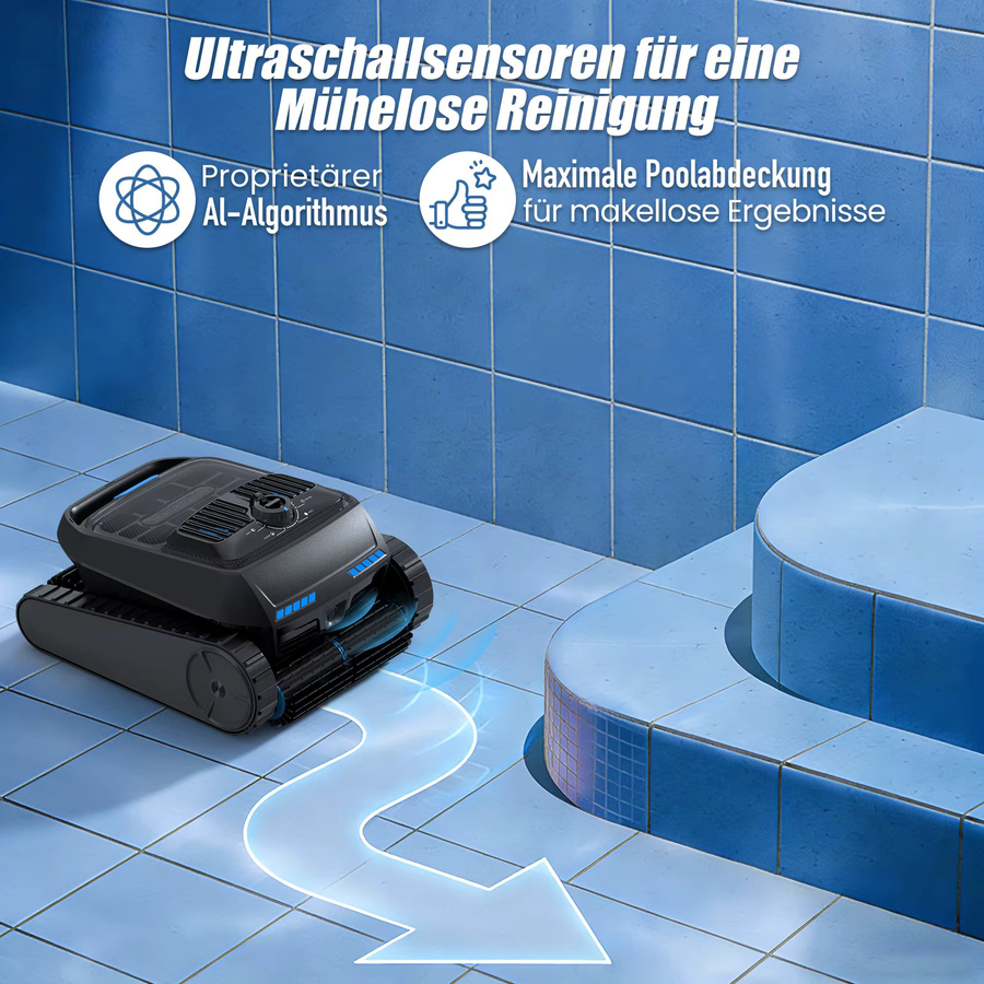 AIRROBO CP400lite Kabelloser Poolroboter in Schwarz für Wand- und Bodenreinigung mit bis zu 150 Minuten Akkulaufzeit und 300 m² Reinigungsfläche - Bild 4