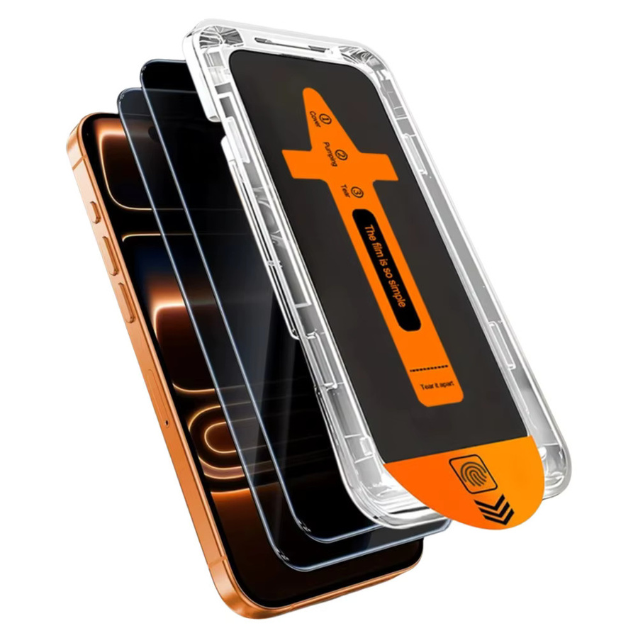 3er-Set Sichtschutz aus gehärtetem Glas für iPhone 17 16 15 14 13 Pro Max, transparent/schwarz, mit automatischer Staubeliminierung und Ein-Klick-Installation - Bild 3