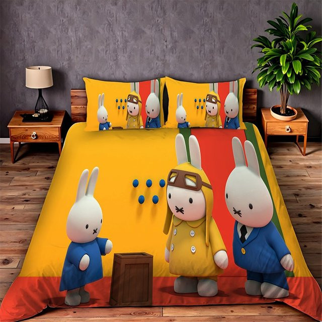 Potdemiel Miffys-Kawaii Bettwäsche-Set aus Polyester mit Duvetbezug und Kissenbezug in Gelb für Kinder - Bild 1