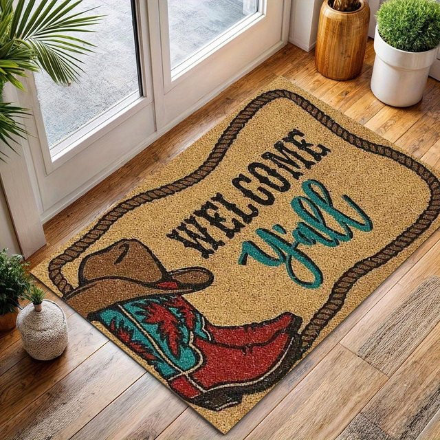 Saugfähige Cowboystiefel Fußmatte mit Western-Design, rutschfest und waschbar, B/B: 40 x 60 cm, Mehrfarbig - Bild 1