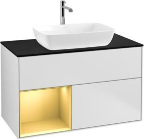 V&B Waschtischunterschrank Finion 100 in Weiß mit beleuchtetem Regalelement und LED-Beleuchtung, Wandmontage, Breite: 100 cm - Bild 1