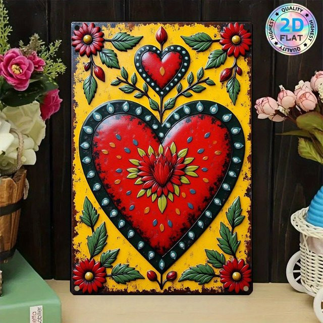 Mexikanisches Blechschild HELLOYOUNG Wanddekoration mit Herz und Blumenmuster in Multicolour - Bild 1