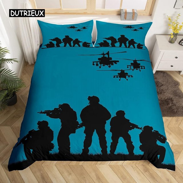 Binchi Bettwäsche-Set für Kinder mit Militär-Motiv in Blau, 3-teilig aus Polyester, B/H: 140 x 200 cm - Bild 1