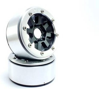 Metsafil 1:10 Crawler Felgen Gear aus Aluminium in Schwarz-Silber, 1 Paar - Bild 1