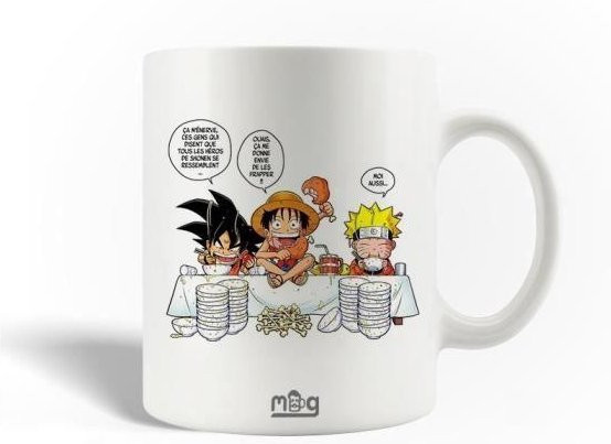 MANIACASE Keramiktasse mit Dragon Ball, One Piece und Naruto Motiven, Weiß, 300 ml - Bild 1