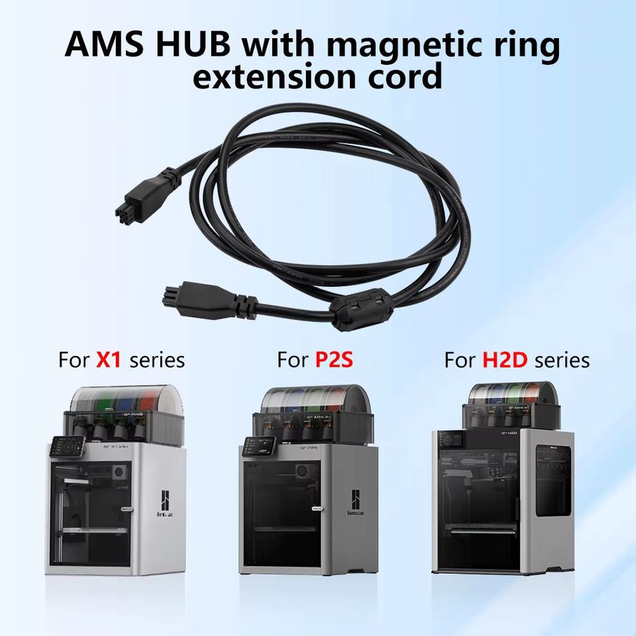 Bambu Lab AMS HUB-Verlängerungskabel 6-polig mit Magnetring für X1/P2S/H2D Serie, Schwarz, 1m - Bild 2
