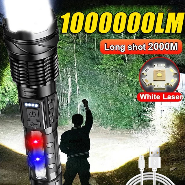 NEWBIRTH Taktische LED-Taschenlampe in Schwarz, USB wiederaufladbar mit Zoom und großer Reichweite - Bild 1