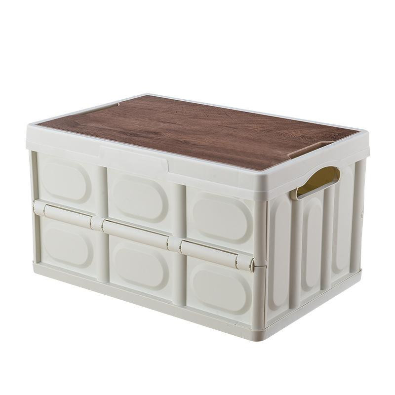 Binchi Outdoor Klappbehälter mit Holzdeckel in Hellbraun, multifunktionaler Camping-Aufbewahrungsbehälter, 30 l - Bild 3