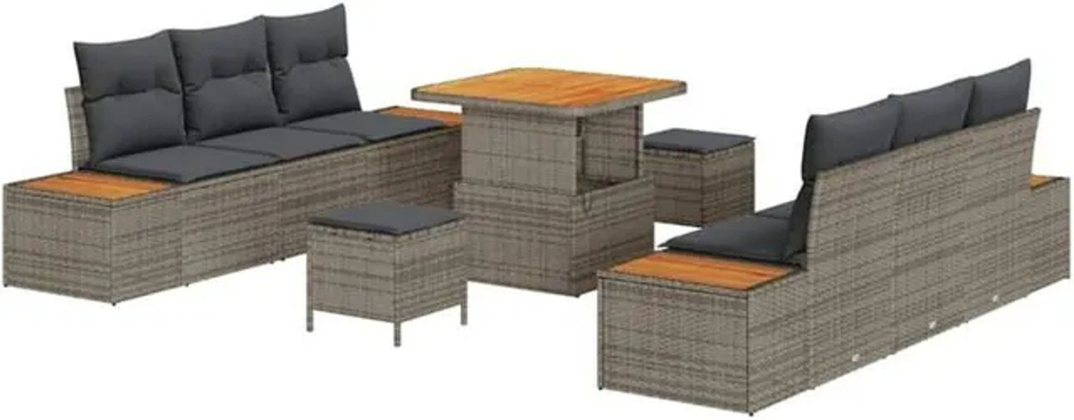 vidaXL Garten-Sofa-Set aus Poly-Rattan mit 9 Kissen in Grau - Bild 1