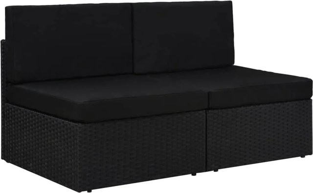 vidaXL Modulares 2-Sitzer-Sofa aus Poly Rattan und Stoff in Schwarz mit Metallrahmen - Bild 1
