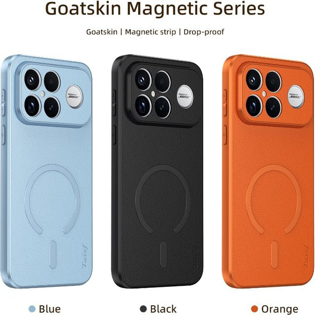 ESACAPA Schutzhülle aus Ziegenleder für POCO F8 Ultra und Redmi K90 Pro Max in Blau mit TPU-Rahmen, Magnetstreifen und Linsenschutz - Bild 1