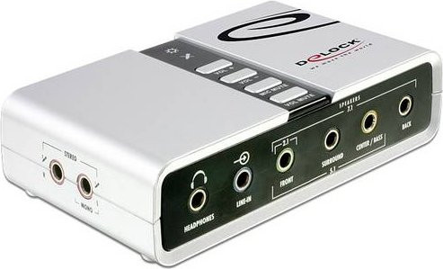 Delock USB Sound Box 7.1 Externe Soundkarte in Silber mit USB-A, USB-C und 3,5 mm Klinke - Bild 1