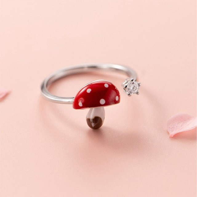 GaGa-Duck Ring 925 Silber, Kristall, Rot, Pilz, Unisex - Bild 1