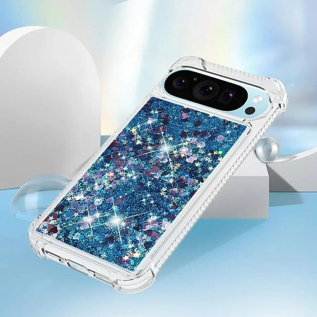 Glitzernde Silikon Handyhülle mit Sand und Herz für Google Pixel 9 in Blau, stoßfeste Airbag-Schutzhülle - Bild 1