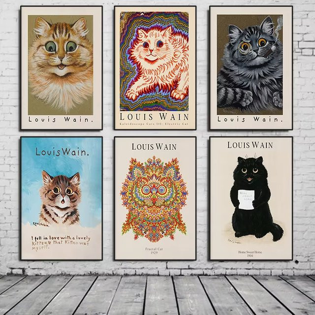 Potdemiel Louis Wain Ingwer Kaleidoskop Katze Poster Retro Leinwand Wandkunst Mehrfarbig - Bild 1