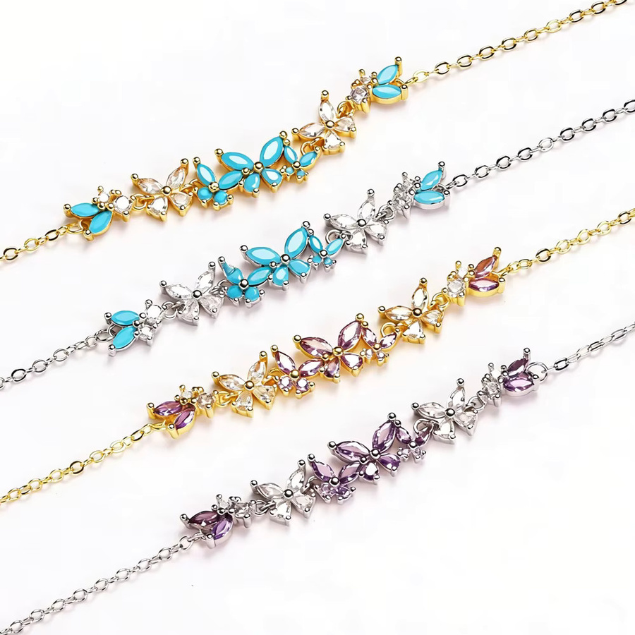 YUYAN Armband, Schmetterling, Kristall, Zirkon, Türkis, Lila, Damen - Bild 2