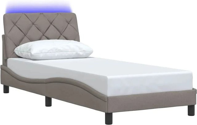 vidaXL Bettgestell mit LED-Beleuchtung und USB-Anschluss in Taupe, Breite: 90 cm, Länge: 200 cm - Bild 1