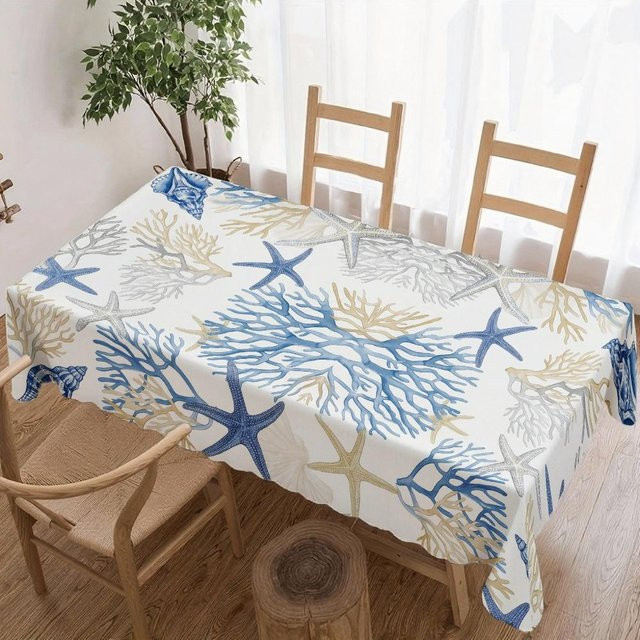 Wasserdichte Tischdecke mit Korallen-Seestern-Motiv von JINGYUE Pet, rechteckig, Mehrfarbig, B/L: 140 x 140 cm - Bild 1