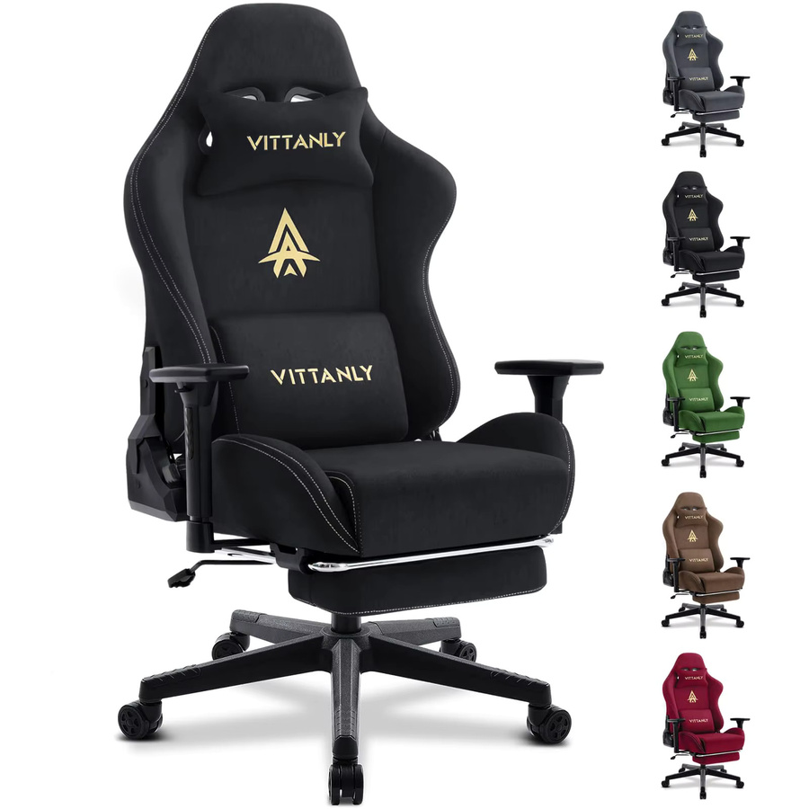 Vittanly Gaming-Stuhl aus atmungsaktivem Stoff in Grün-Schwarz mit Fußstütze, Kopfstütze und Armlehnen, verstellbarer und drehbarer Schreibtischstuhl für Home-Office und Gaming - Bild 3