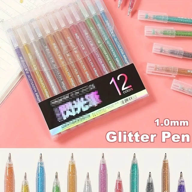 12-farbige Glitzer-Gelstifte in Multicolor für Notizen und Journaling - Bild 1