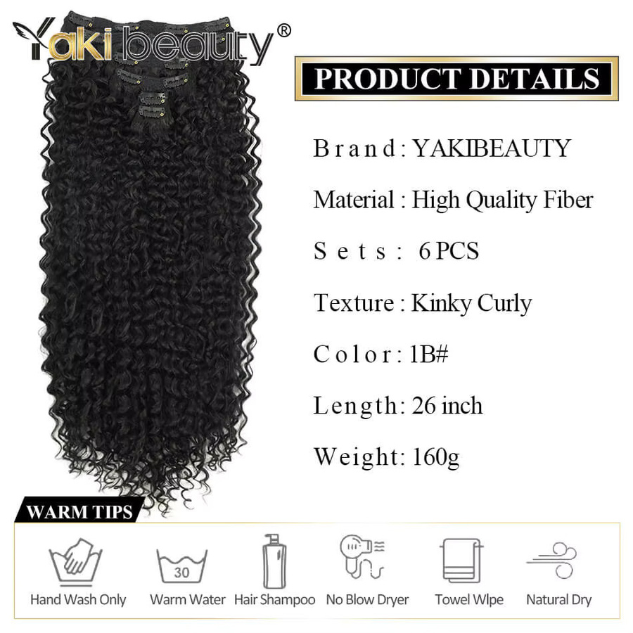 YAKIBEAUTY Clip-in-Haarteil Lockenhaarverlängerungen, 6 Stück, Schwarz/Braun, 160 g - Bild 2